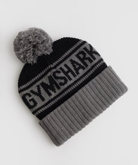 Czapki Beanie Gymshark Pom Czarne Szare | PL 875JUM